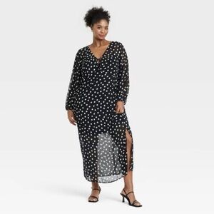 NWT Ava & Viv‎ Black Sheer Polka Dot Maxi Dress Size 3X bishop sleeve